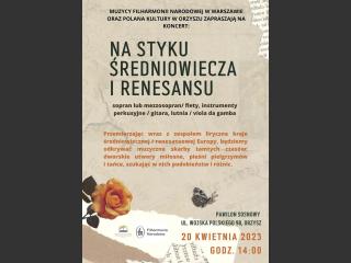 Plakat informujący o koncercie muzyków z Filharmonii Narodowej z Warszawy.