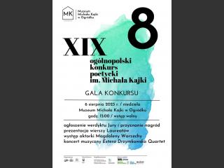 Plakat informujący o XIX Finale Ogólnopolskiego Konkursu Poetyckiego im. Michała Kajki
