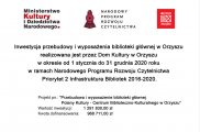 Informacja o przebudowie i wyposażeniu biblioteki w Orzyszu.
